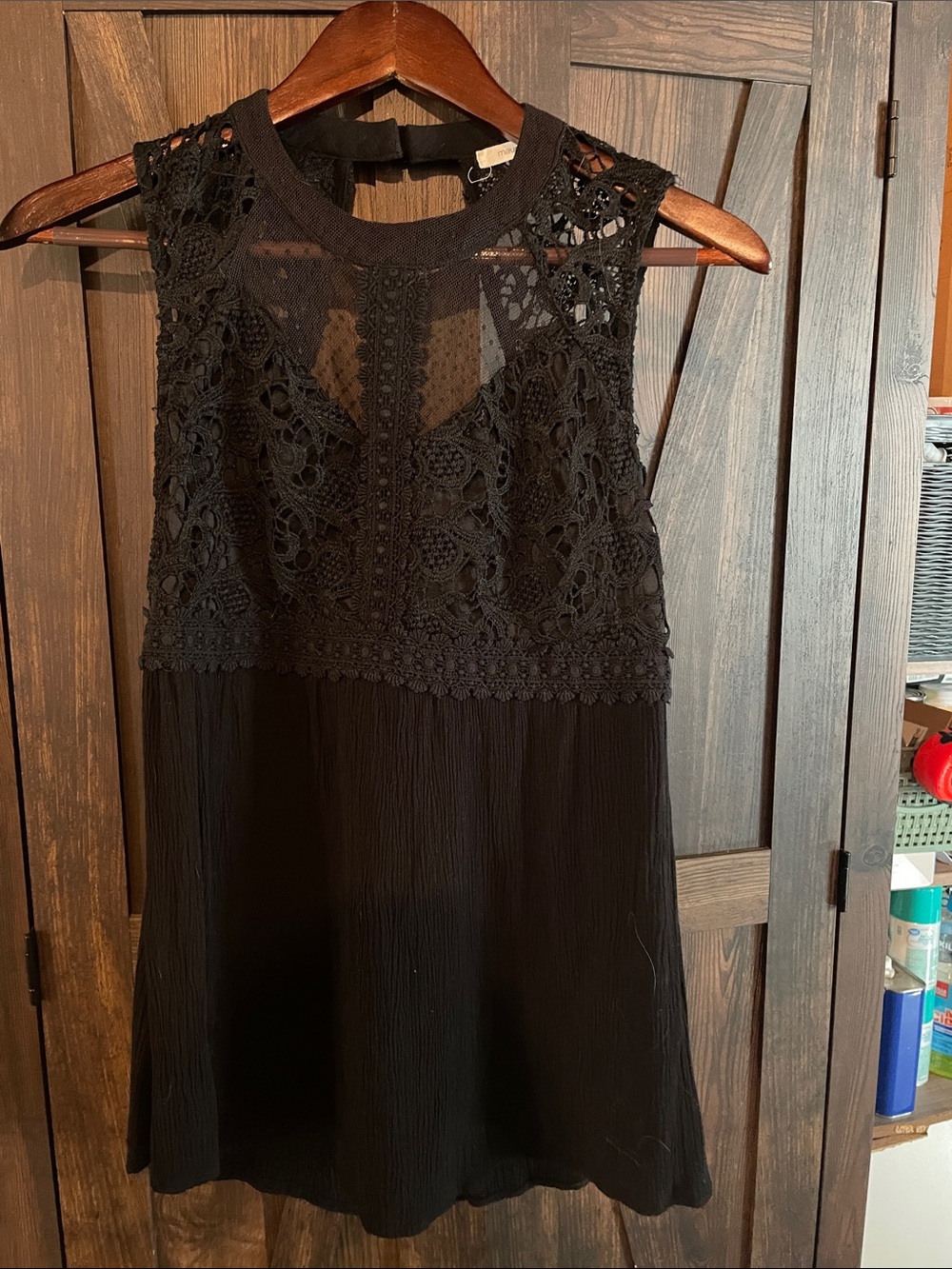 Maurices Black Crochet Yoke Sleeveless Mini Dress